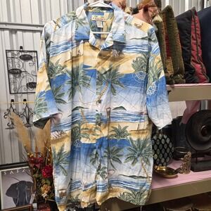 Kona Kai Trading Co Mens XL Hawaiian Shirt Tropical Beach Scene Button Up
